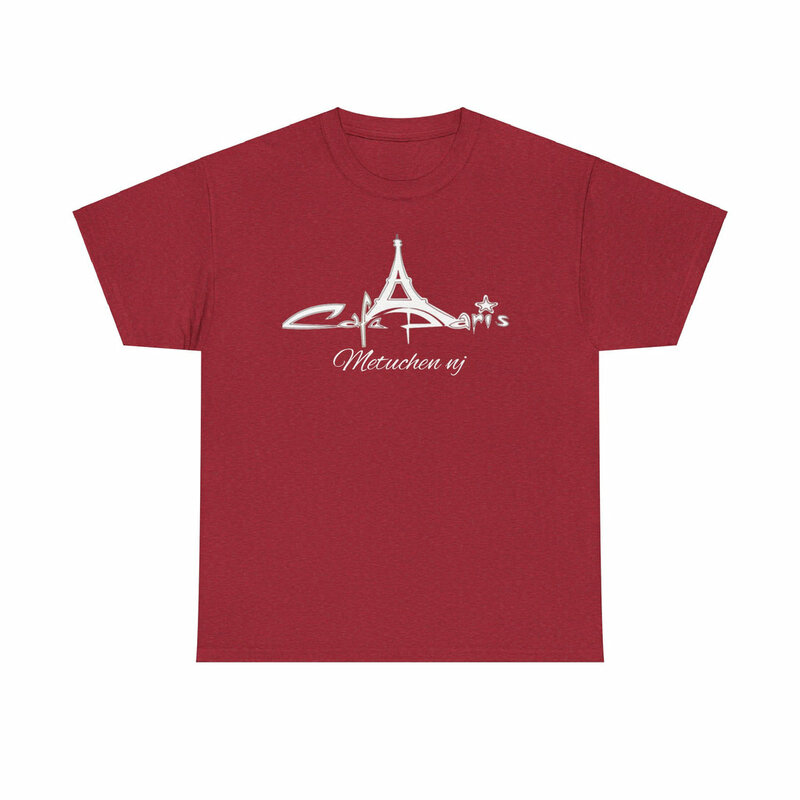 Cafe Paris logo on red tshirt